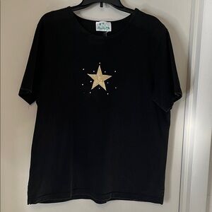 The Quacker Factory Black Top with Gold Star appliqués